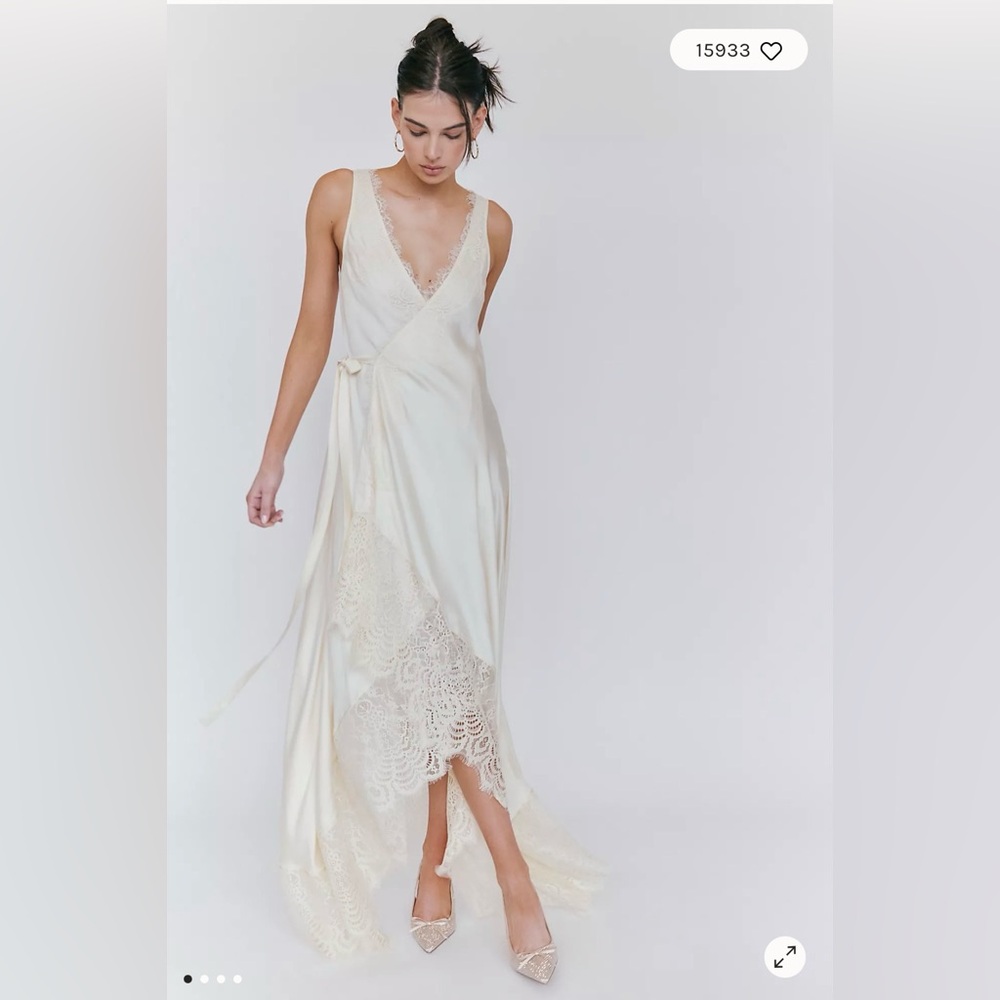 Free People Cream Lace-Trim Midi Wrap Dress